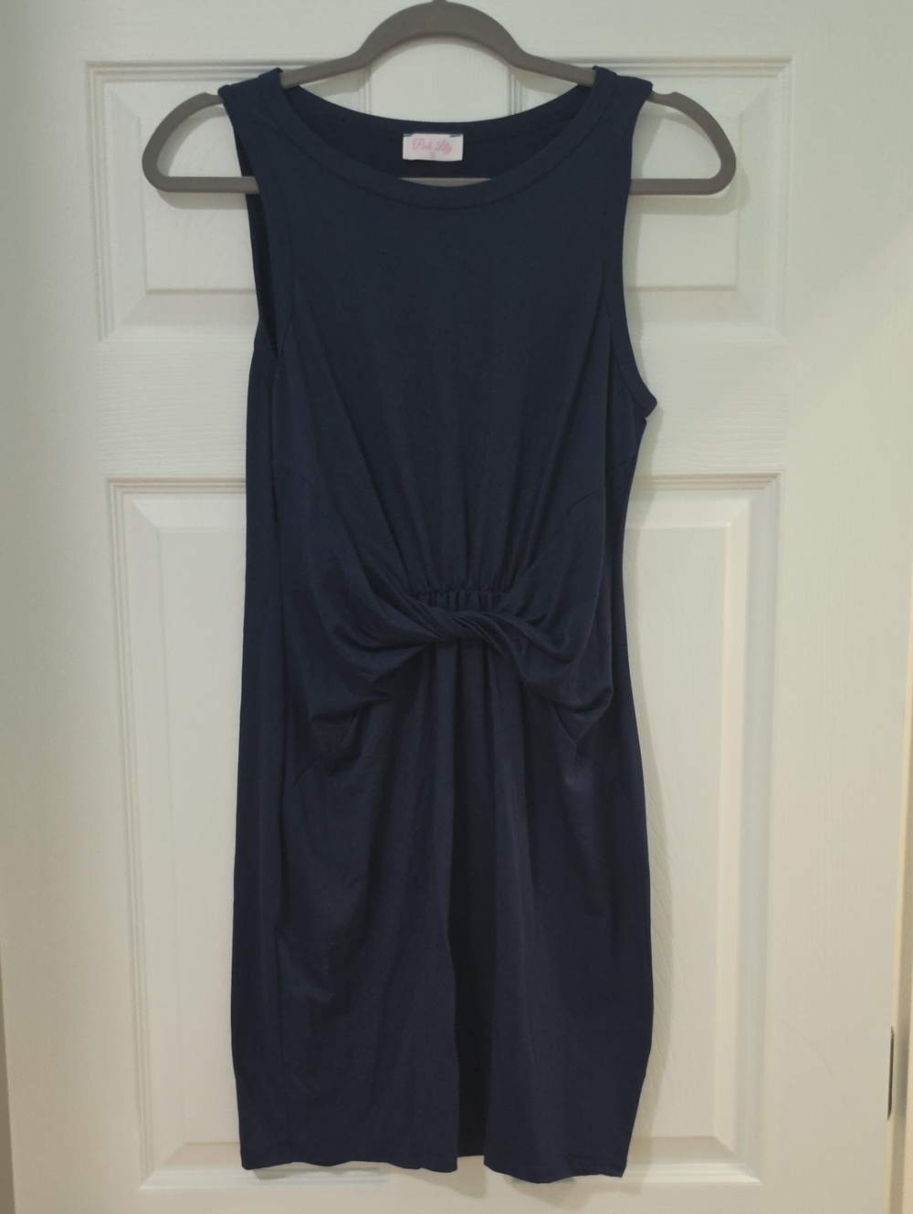 Pink Lily Navy Twist-Front Midi Dress